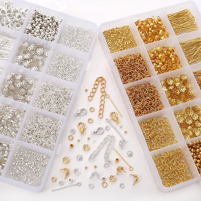 1260 pçs/caixa kits de fabricação de jóias conjunto fechos lagosta aberto salto anéis final crimps contas caixa artesanal diy pulseira colar materiais