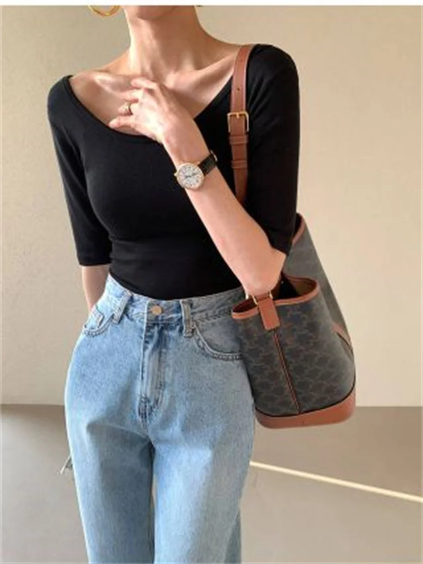 كيتي الغريبة-تي شيرت نسائي بسيط ، قطن أنيق ، كم نصف طويل ، نحيل ، كاجوال ، موضة ، للمكتب ، الصيف ، ، ، ، ، #2