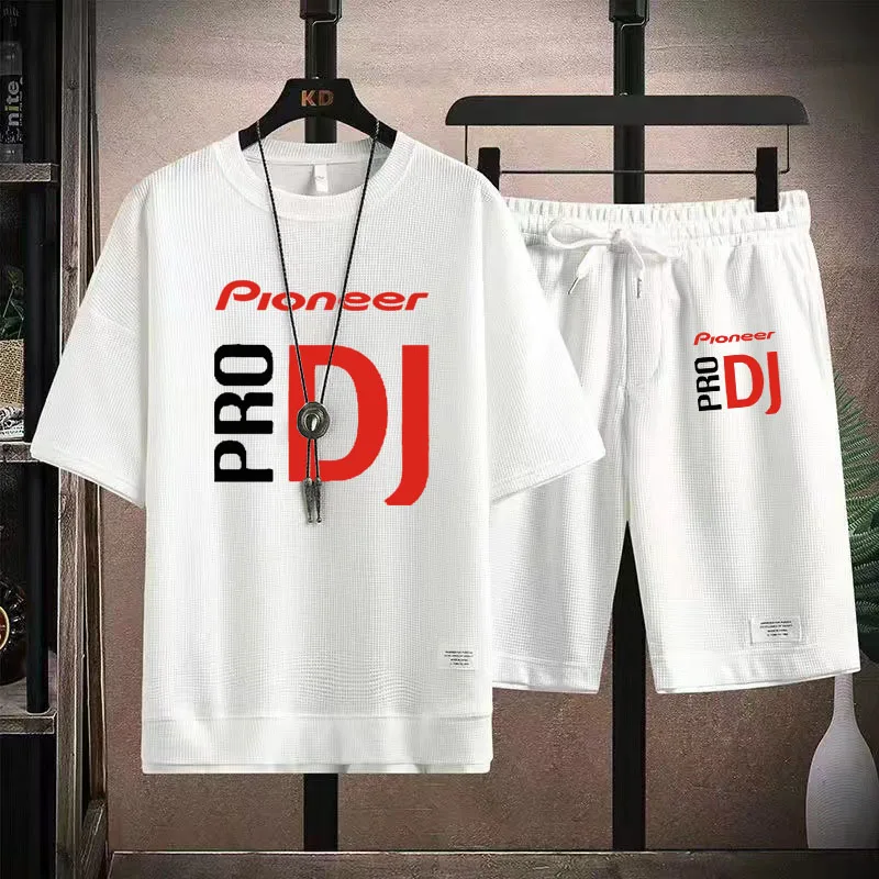 Pioneer Pro Dj algodón hombre verano pantalón corto Casual manga pantalones cortos trajes ropa de calle Tops camisetas Harajuku camiseta para hombre + conjunto corto