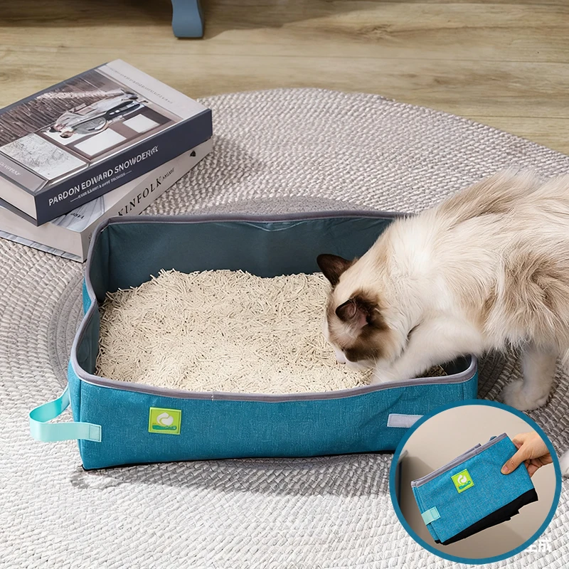 

Foldable Cat Litter Box Portable Travel Style Semi Enclosed Waterproof Oxford Cloth Pet Toilet Box for Travel Pet Supplies