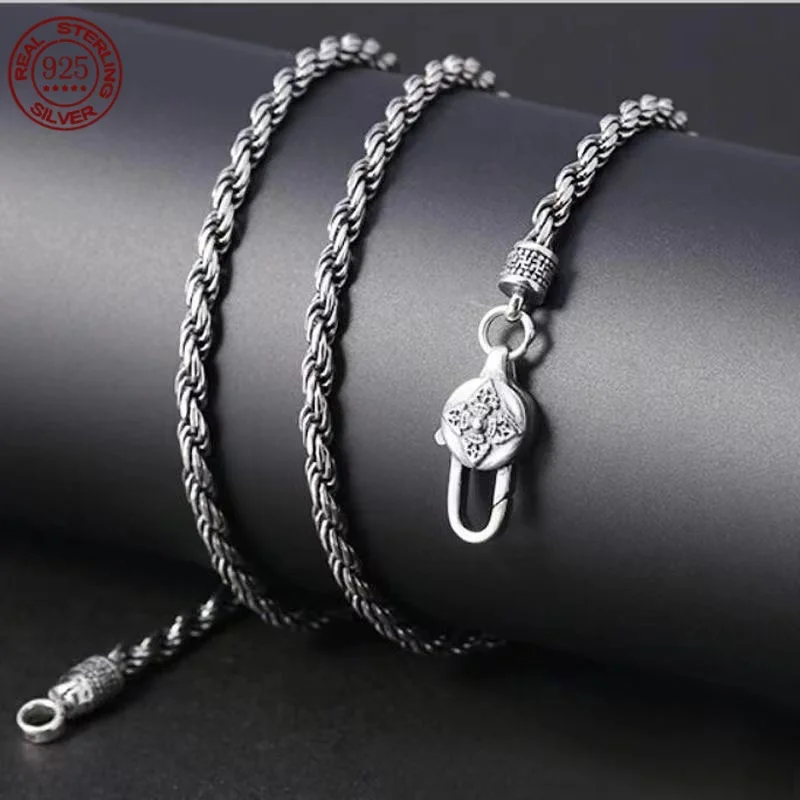 Exquisite S925 sterling silver twine woven bracelet necklace 3.5MM wide men's and women's personalized vintage jewelry