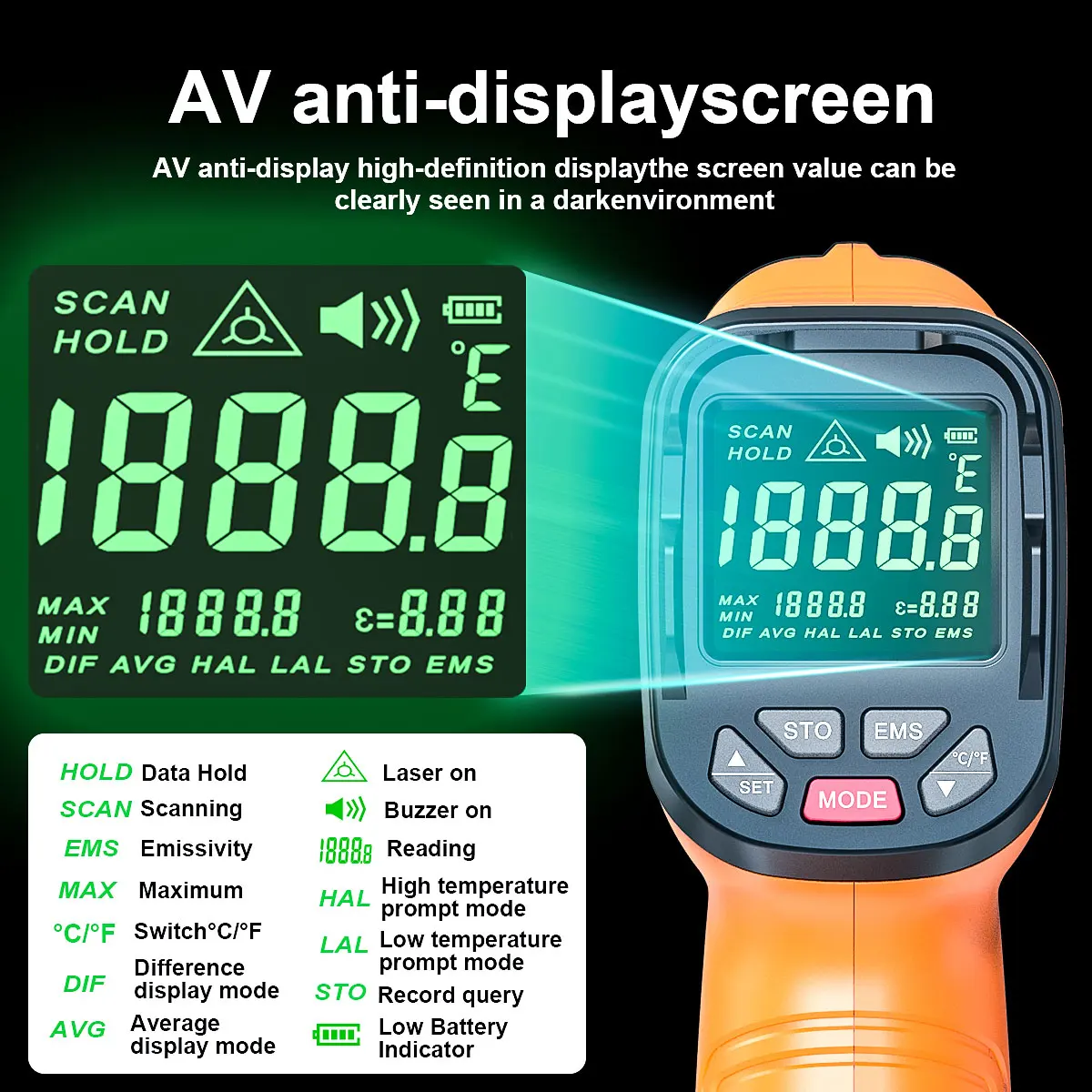 1pc Infrared Thermometer  High Temp Thermometer Pyrometer Non Contact Digital Dual Laser Pointers Flashlight IR Temperature Gun