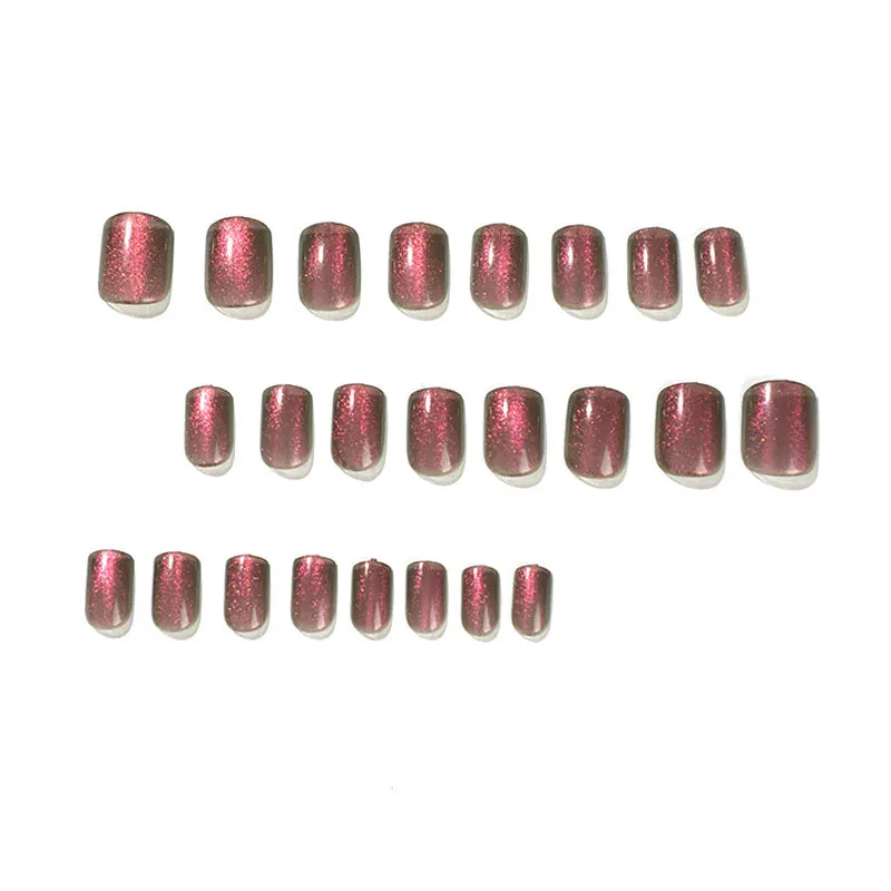 24pcs/box wearable cinnamon red manicure short starry sky glitter false nails