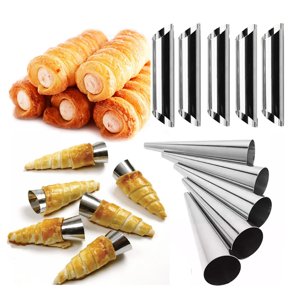 1pcs Kitchen Stainless Steel Baking Cones Horn Pastry Roll Cake Mold Spiral Baked Croissants Tubes Cookie Dessert Tool ZXH