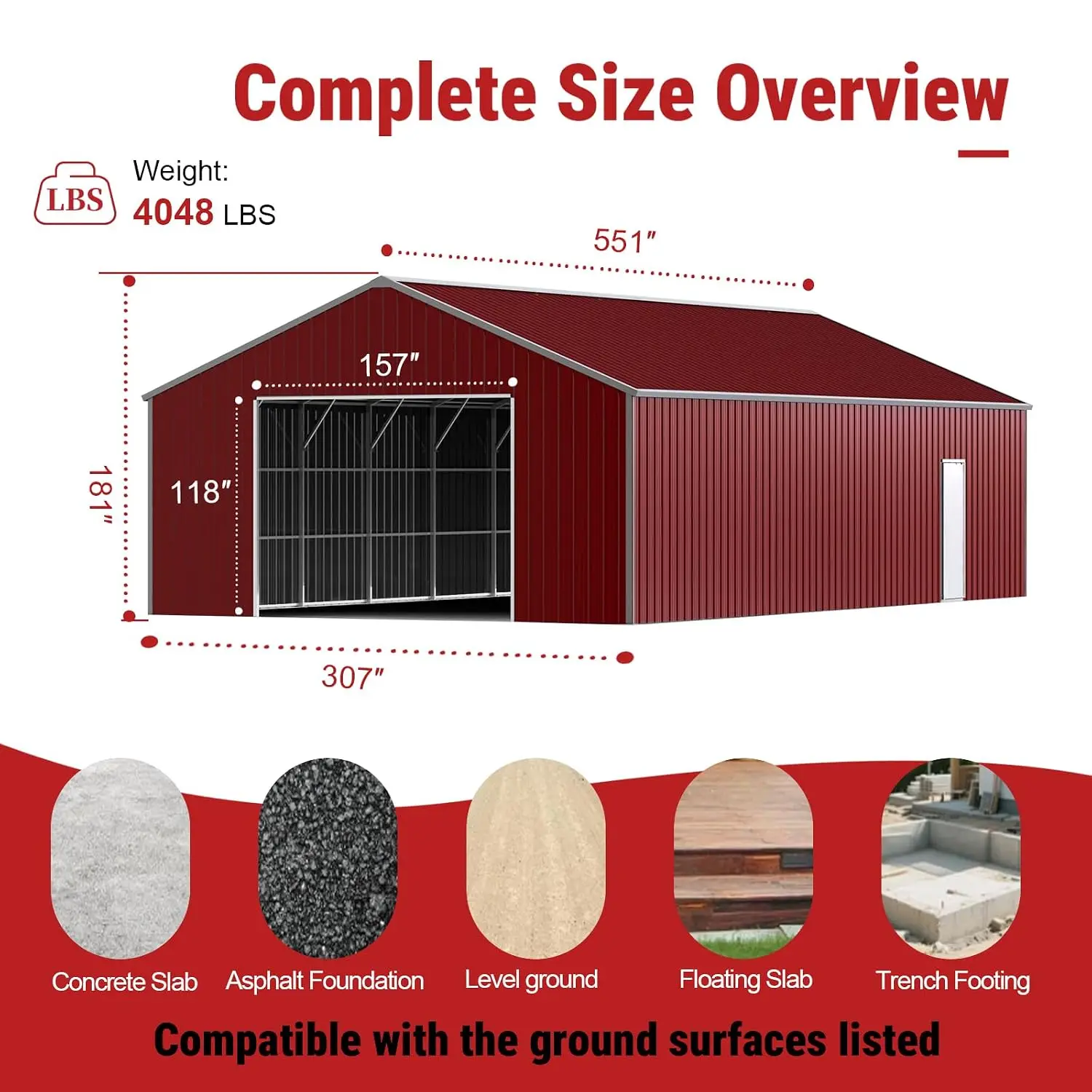 46x25 FT Metal Garage Shed Heavy Duty Prefab Steel Building 14G Frame 26G Panels & Side Door for Cars Workshop Farm, Customized