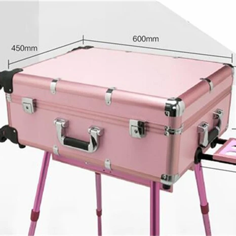 travel portable 24inch makeup trolley cosmetic rolling carry case with 6bulbs lights make-up suitcase