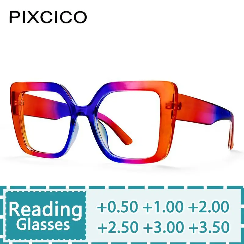 R56982 Lady Fashion Colorful Large Size Reading Glasses Trend Splicing Color Frame Presbyopic Eyeglass Dioptric +100 +200 +300