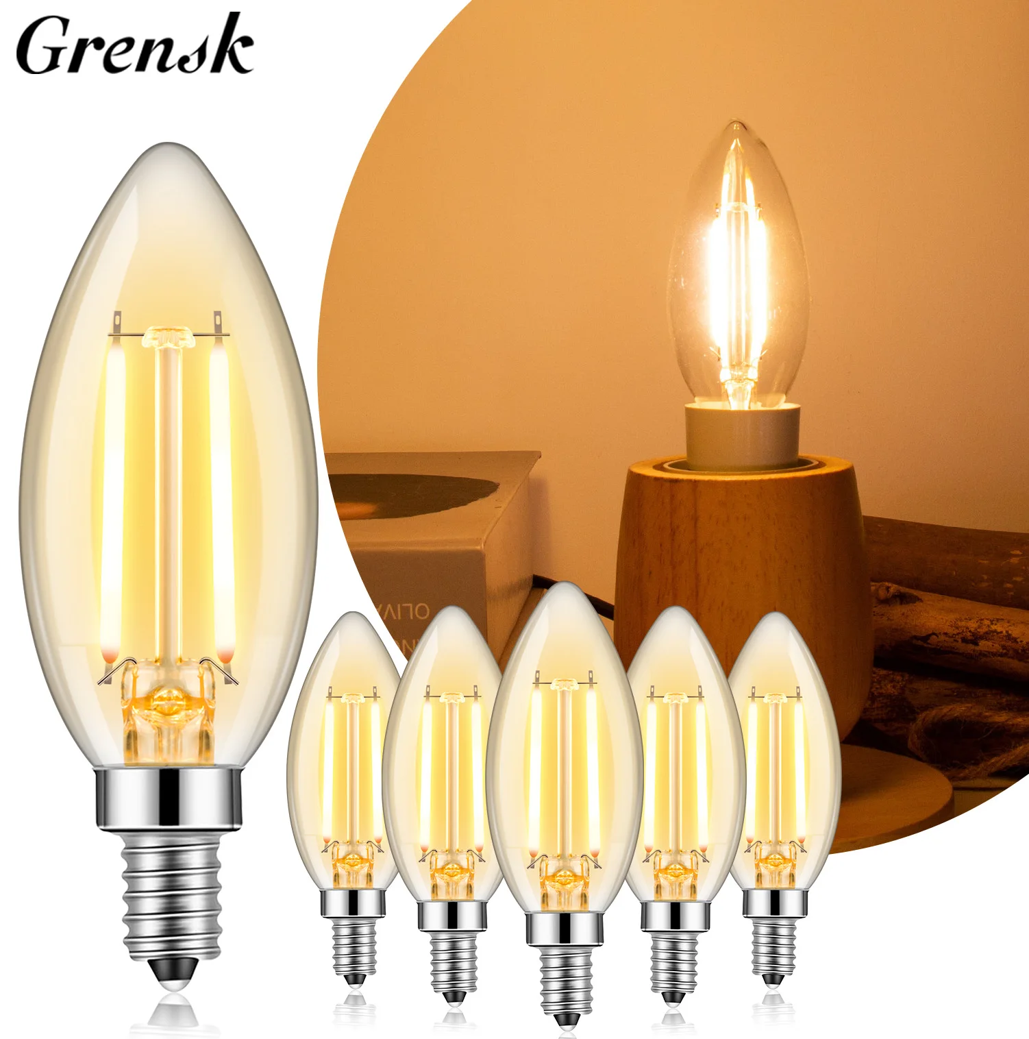 

C35 Candle Led Filament Bulb E14 European Base 2W LED Candelabra Light Bulb 2700K Warm White Chandelier Pendant Replacement Bulb