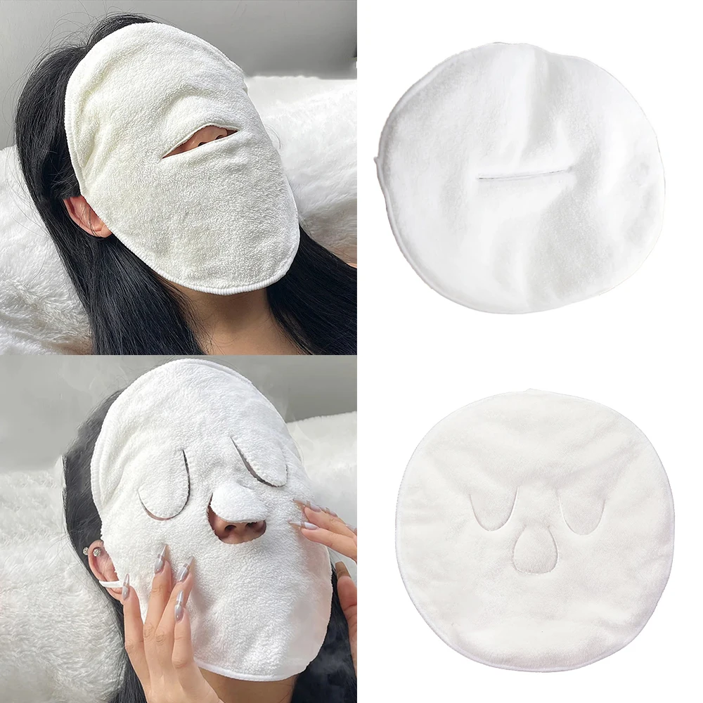 1Pc Coral Fleece Hot Compress Towel, Reusable Spa Facial Towels Mask with Belt, Hot Steamer Facial Mask-Gentle on Sensitive Skin