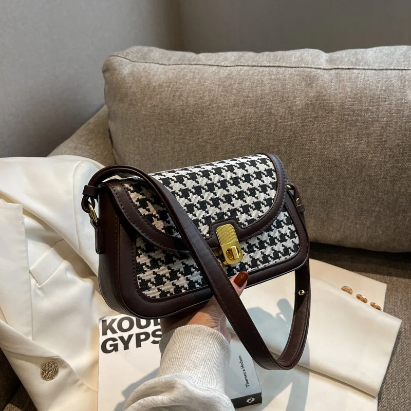 bags for women 2022 new luxury handbags bolso replica Fashion Retro Handbag Female Shoulder Bag Messenger bag houndstooth