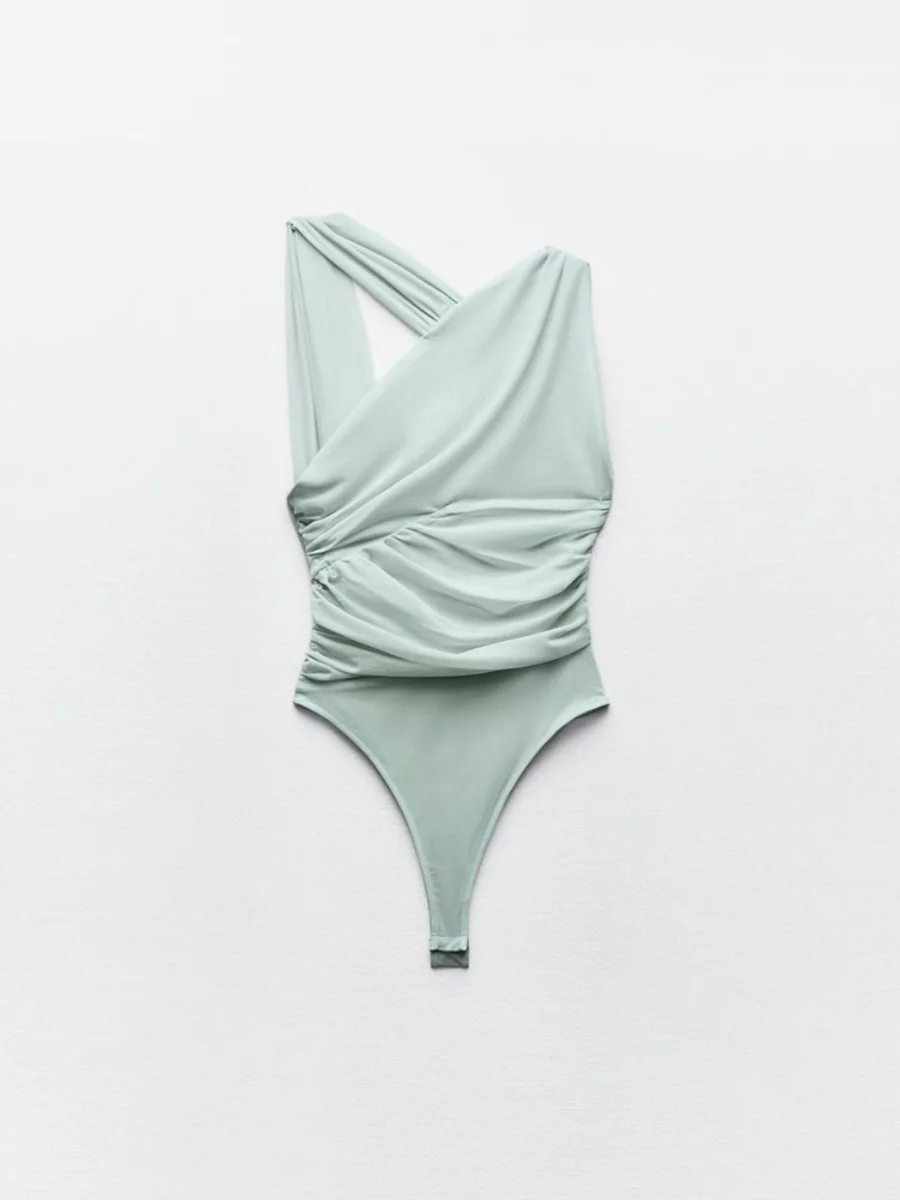 

New Summer Women's One-Piece Suit Waist-Cinching Asymmetrical Pleated Silk Net Commute Sle Regular Thin Mid-Waist