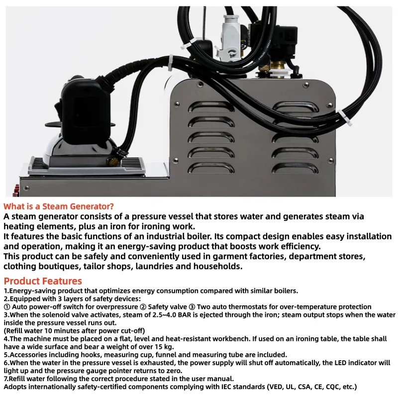 Industrial Boiler Steam Iron Commercial High Pressure Garment Iron Machine with Pressure Gauge Multi Control Switches