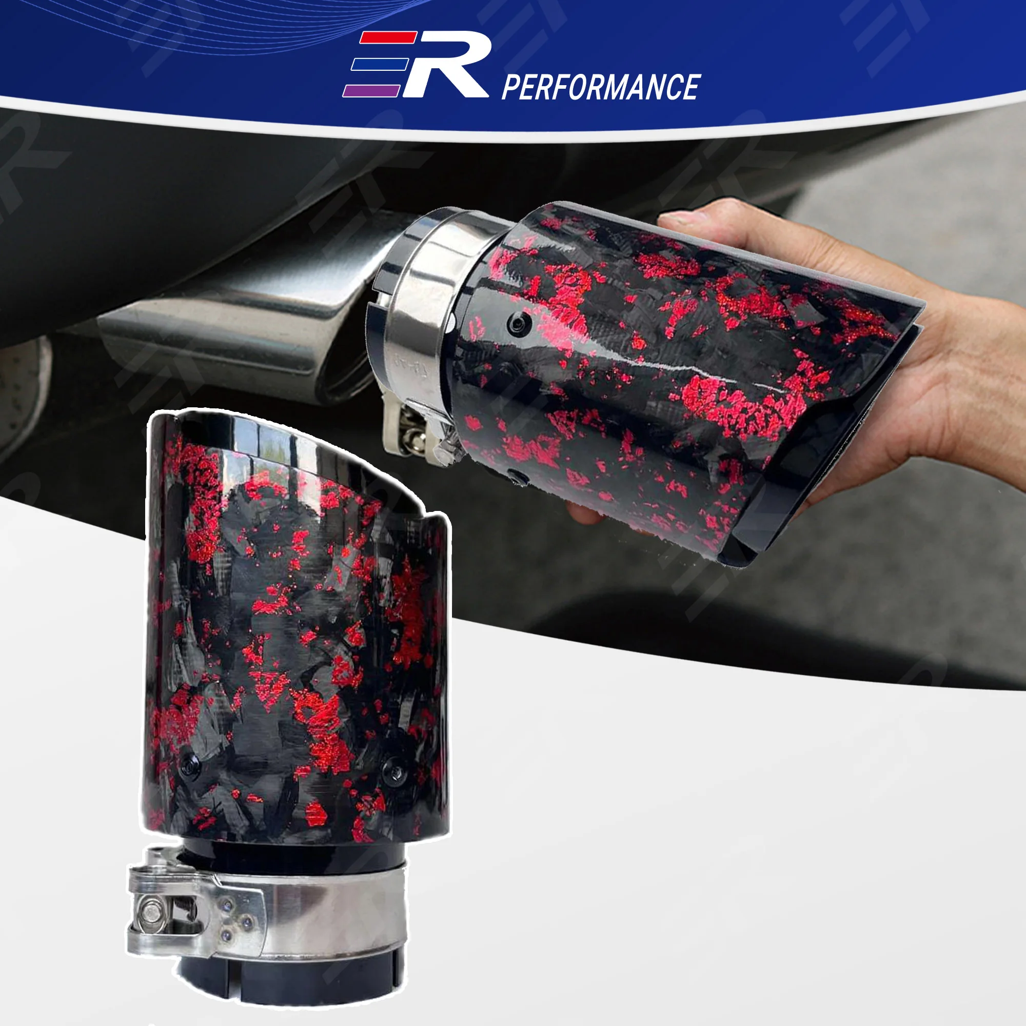 

1 шт., обновленный ER, красный кованый глянцевый карбоновый наконечник выхлопной трубы, автомобильные аксессуары из нержавеющей стали для модификации универсальных наконечников глушителя