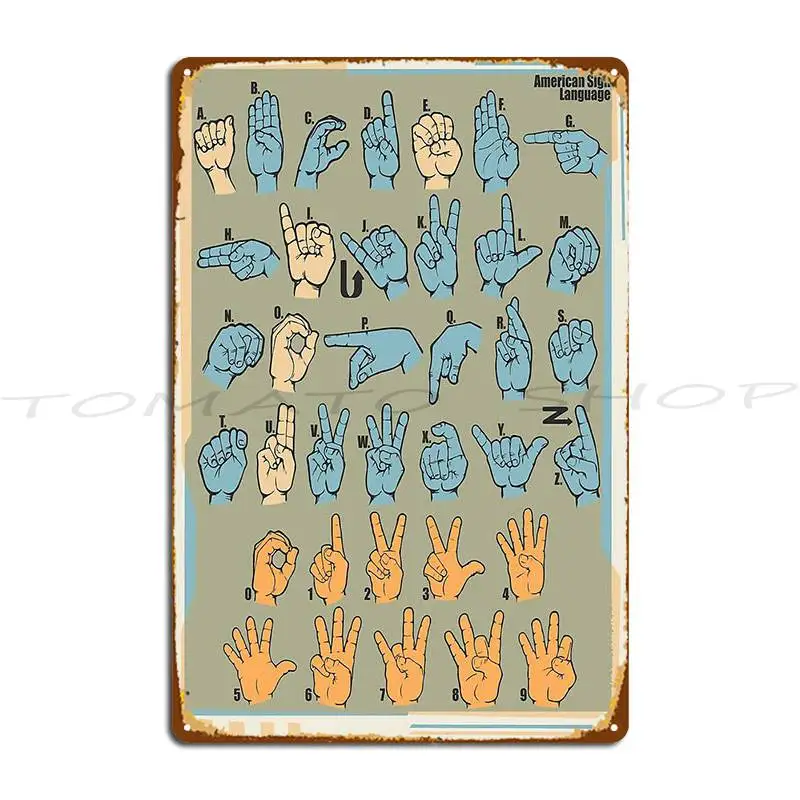 American Sign Language Metal Plaque Poster Living Room Cinema Design Wall Decor Character  Tin Sign Poster