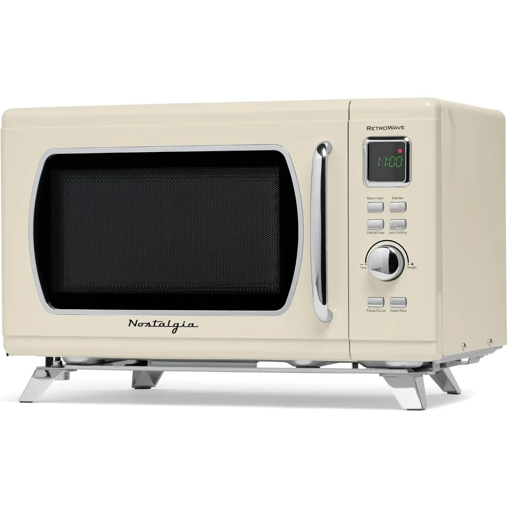 

Retro Countertop Microwave Oven - Large 900-Watt - 0.9 cu ft,8 Pre-Programmed Cooking Settings,Digital Clock, Cream