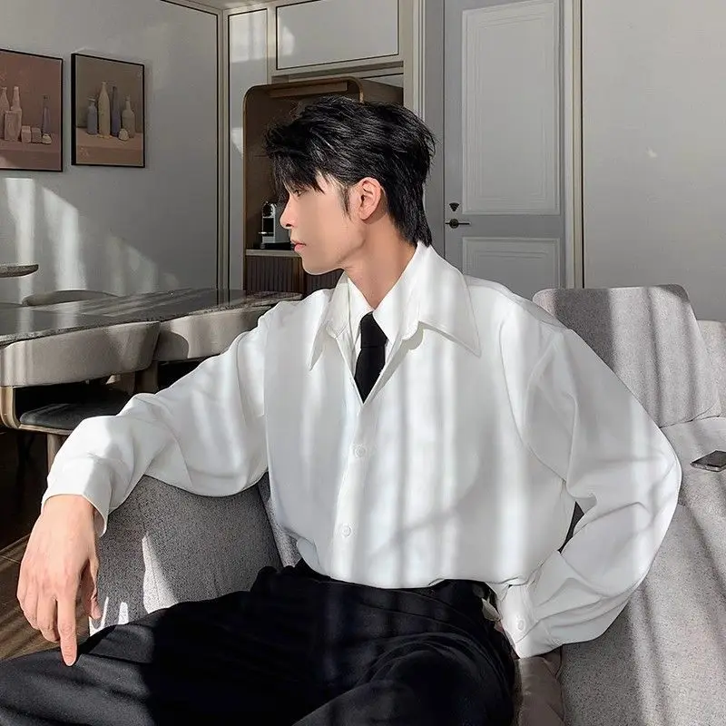 Autumn Real Two-piece Spliced   long-sleeved Shirt Men's Suit Casual Top with Handsome Tie
