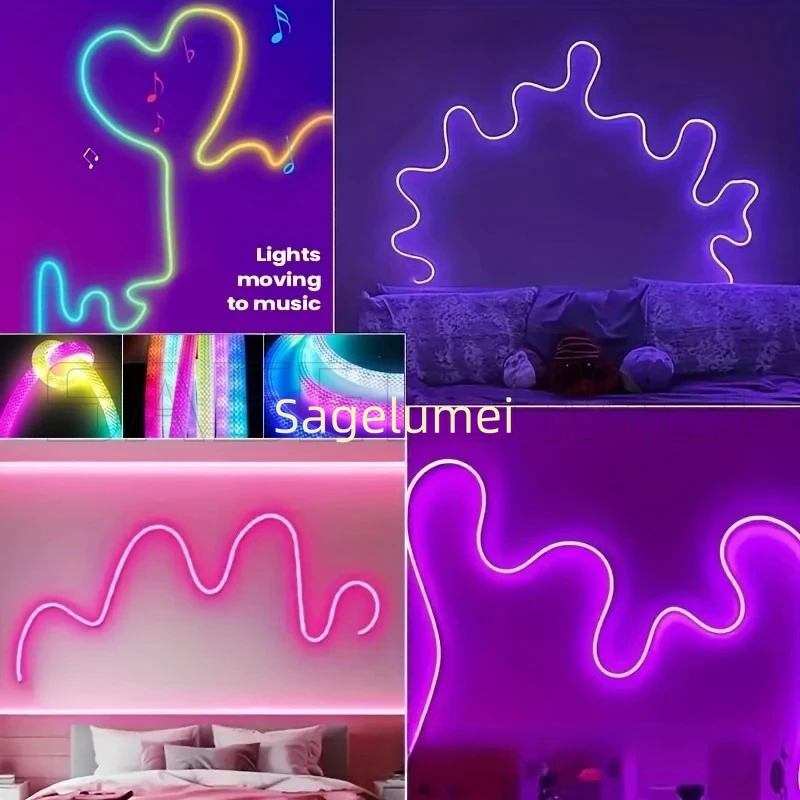 360 Glow Round RGB Neon LED Woven Strip Light Bluetooth APP Remote Control 5V USB WS2812B Music Sync Waterproof Rope Decor