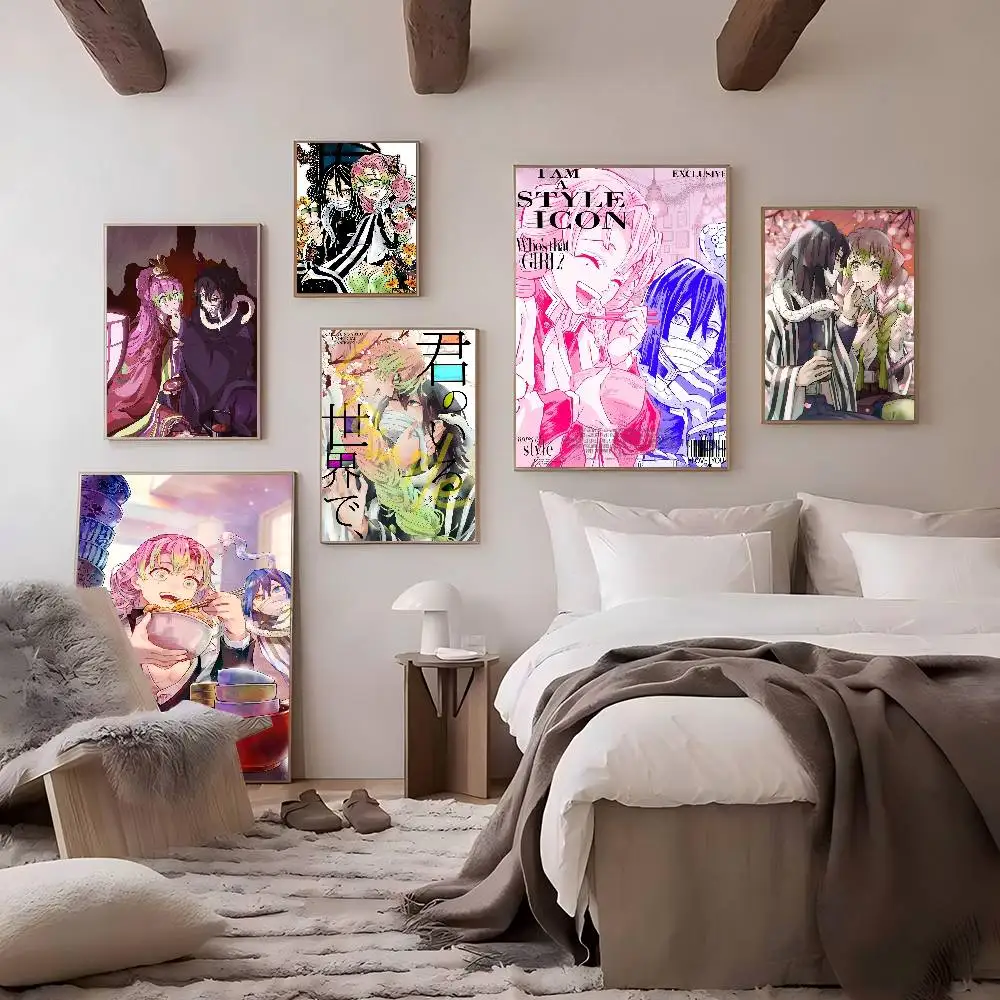 Anime Romance M-Mitsuri And O-Obanai Classic Vintage Posters Vintage Room Bar Cafe Decor Stickers Wall Painting