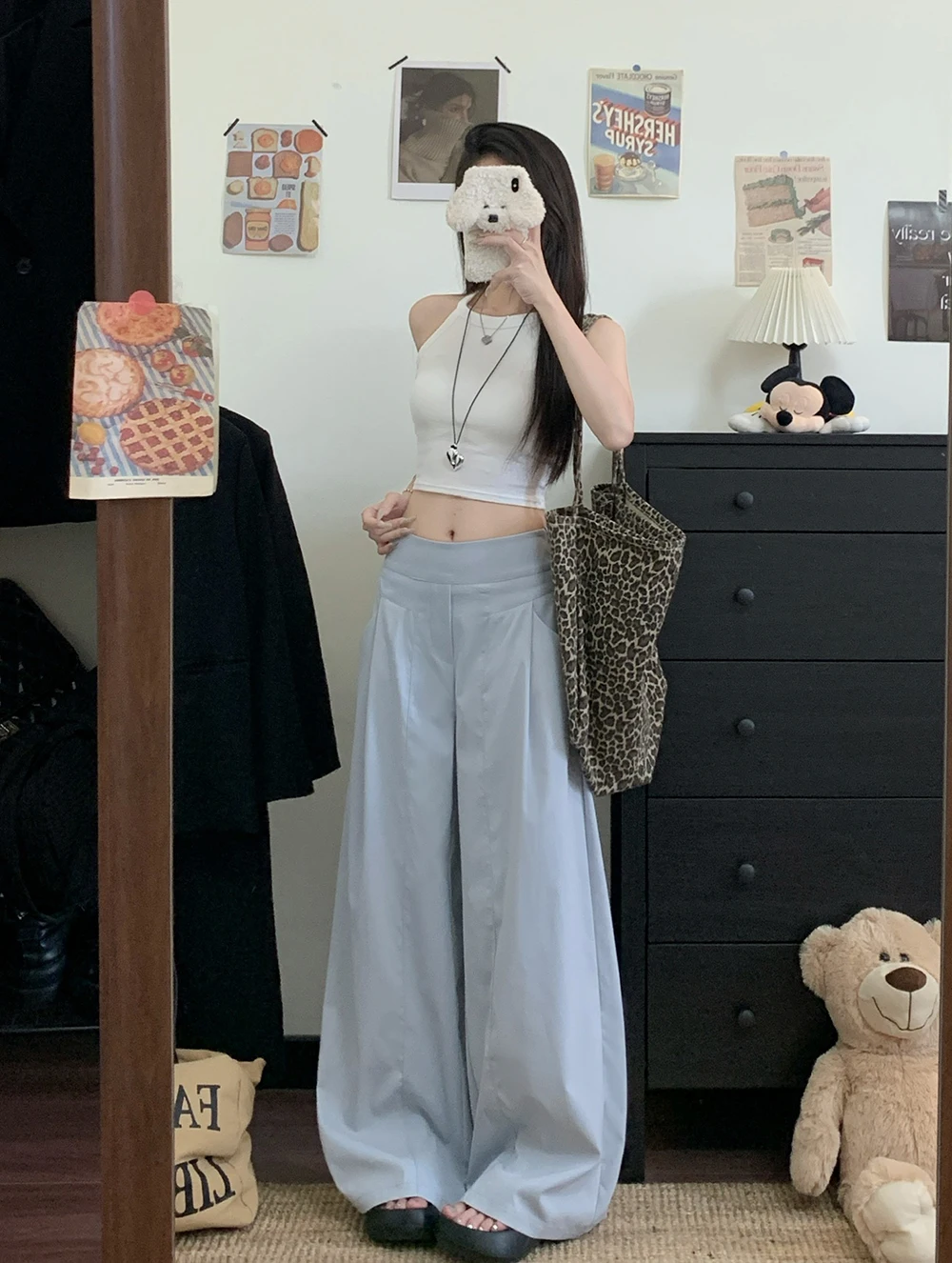 Broek met wijde pijpen Curvy Dames Zomer Sneldrogend Gesplitst Regular-Fit Kawaii Westerse stijl Modaal Trekkoorden Sjerpen Flowy Washed OL