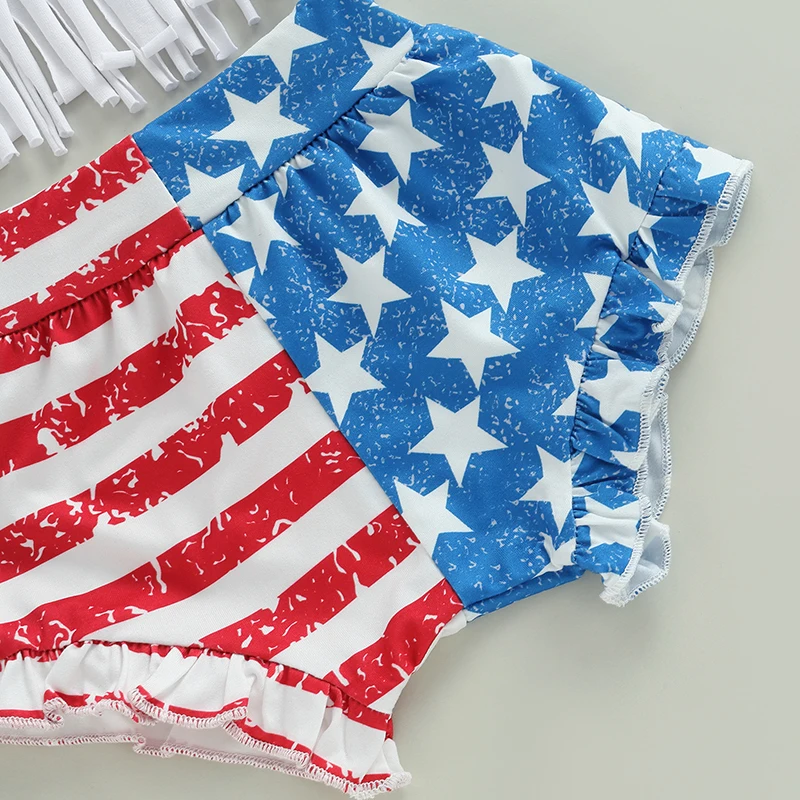 Independence Day Baby Girl Outfits Patriotic Short Sleeve Shirt American Flag Shorts Matching Headband Set for Toddlers