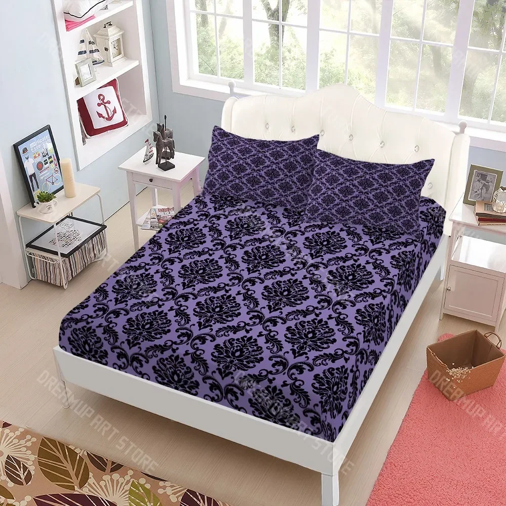 2026 Gothic Haunted Bats Pattern Fitted Sheet Set King Queen Double Full Size Bed Linen Set