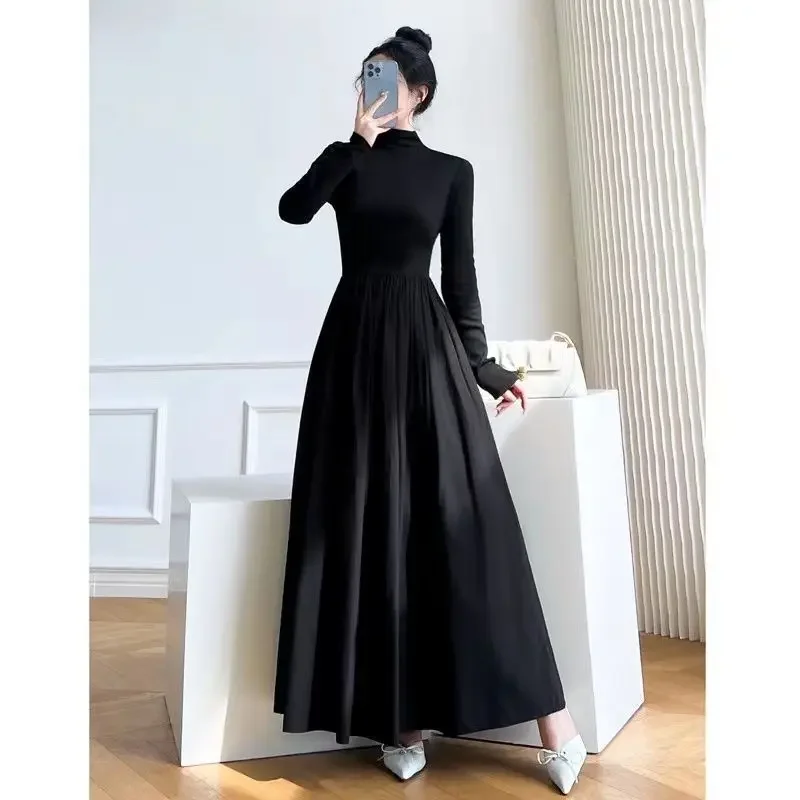 2024 New Slim Long Sleeve Elegant Dress Autumn Winter Thin Casual Temperament Pullovers Women\'s Clothing Office Lady Simplicity