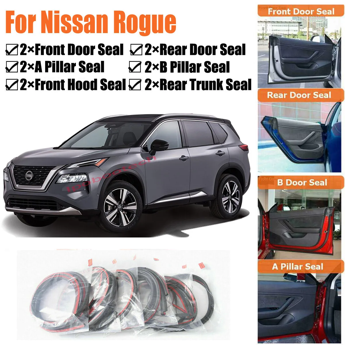 Kit Segel Pintu Mobil Baru Kedap Suara Karet Cuaca Draft Setrip Segel Angin Pengurangan Kebisingan Cocok untuk Nissan Rogue