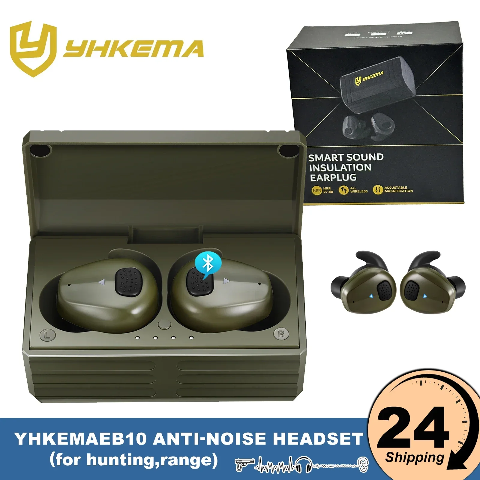 YHKEMA Electronic Bluetooth Earplugs Headset Hunting Anti Noise Ear Plug Electronic Damper Sports Shooting For Airsoft Earmuff