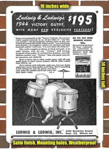 Metal Sign - 1944 Ludwig Drums- 10x14 inches