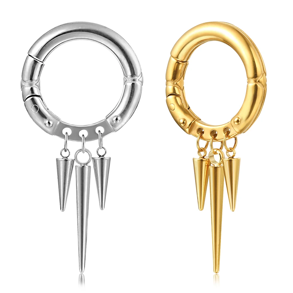 Giga 1/2Pcs 5.5MM Punk Ear Weights Hanger with Dangle Cone Stainless Steel For Ear Stretcher Guages Expander Piercing Jewelry