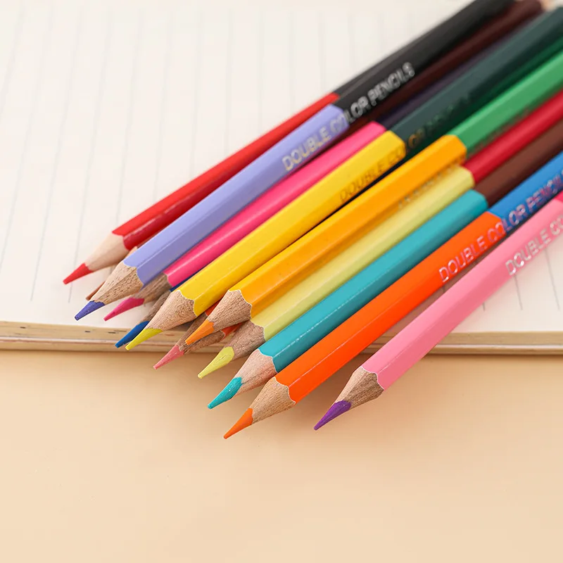 Crayons à Double tête 24 couleurs pour enfants, dessin professionnel, croquis et Art Pastel, fournitures scolaires image 2