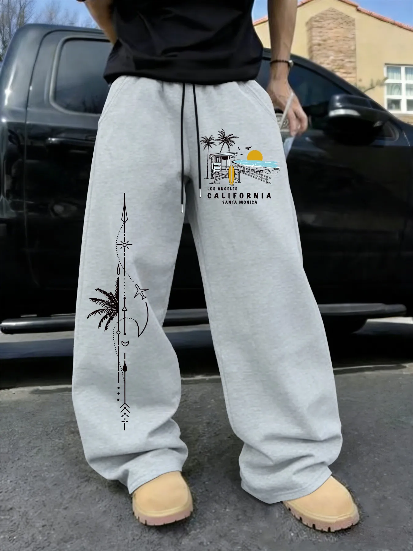 

Men's California Santa Monica Pattern Loose and Comfortable Street Trend Jogging Fitness Versatile Sweatpants Personalized Palm