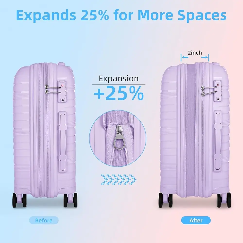 20 Inch Lavender Lightweight Hardshell Spinner Suitcase with TSA Lock for Women, Airline Approved