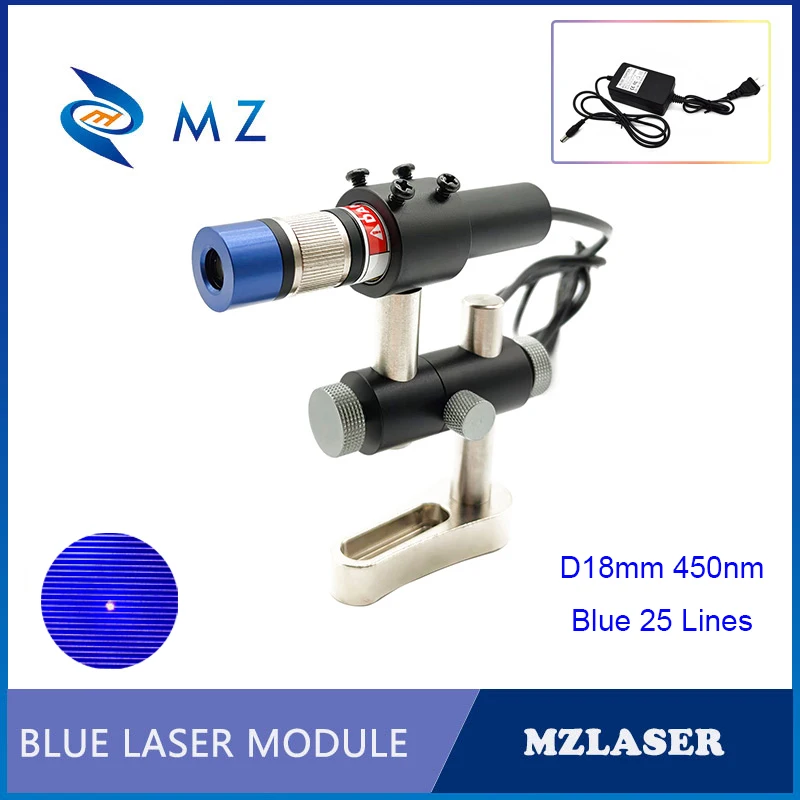 

High Stability Compact Blue 25 Lines DOE Lens Laser Diode Module Adjustable Focusing D18mm 450nm 150mw Industrial Grade