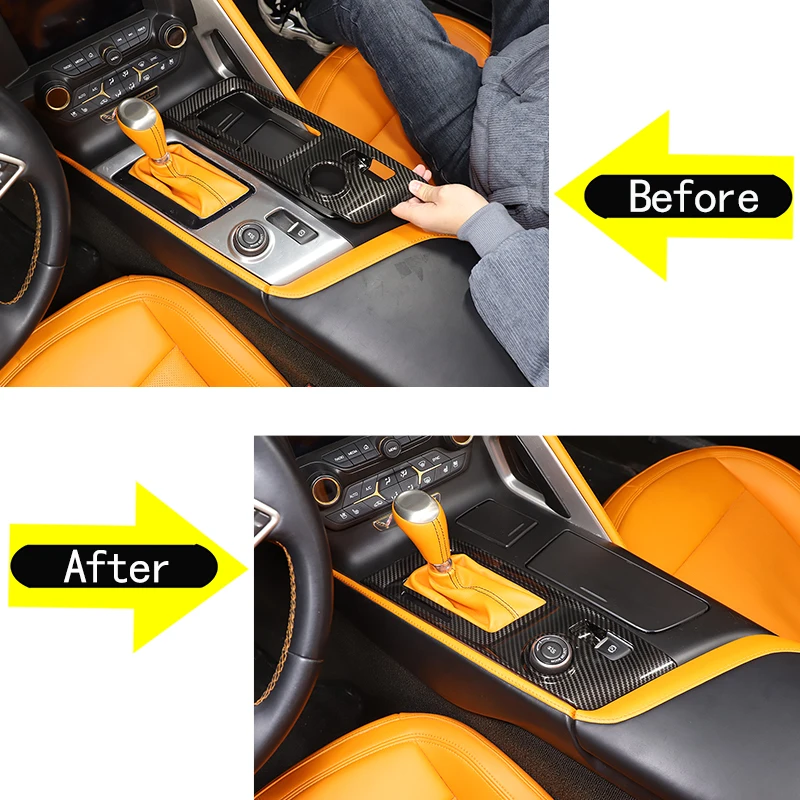 

For 2014-2019 Chevrolet Corvette C7 car styling central control gear decorative frame sticker auto parts 1Pcs ABS carbon fiber