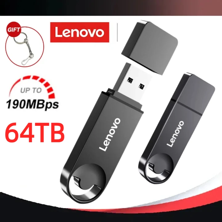 Lenovo-Unidade Flash USB à Prova D'Água, Pendrive Metal de Alta Velocidade, Tipo C U Flash, SSD, Disco Flash Portátil, Memória, 64TB, USB 3.0, 2TB