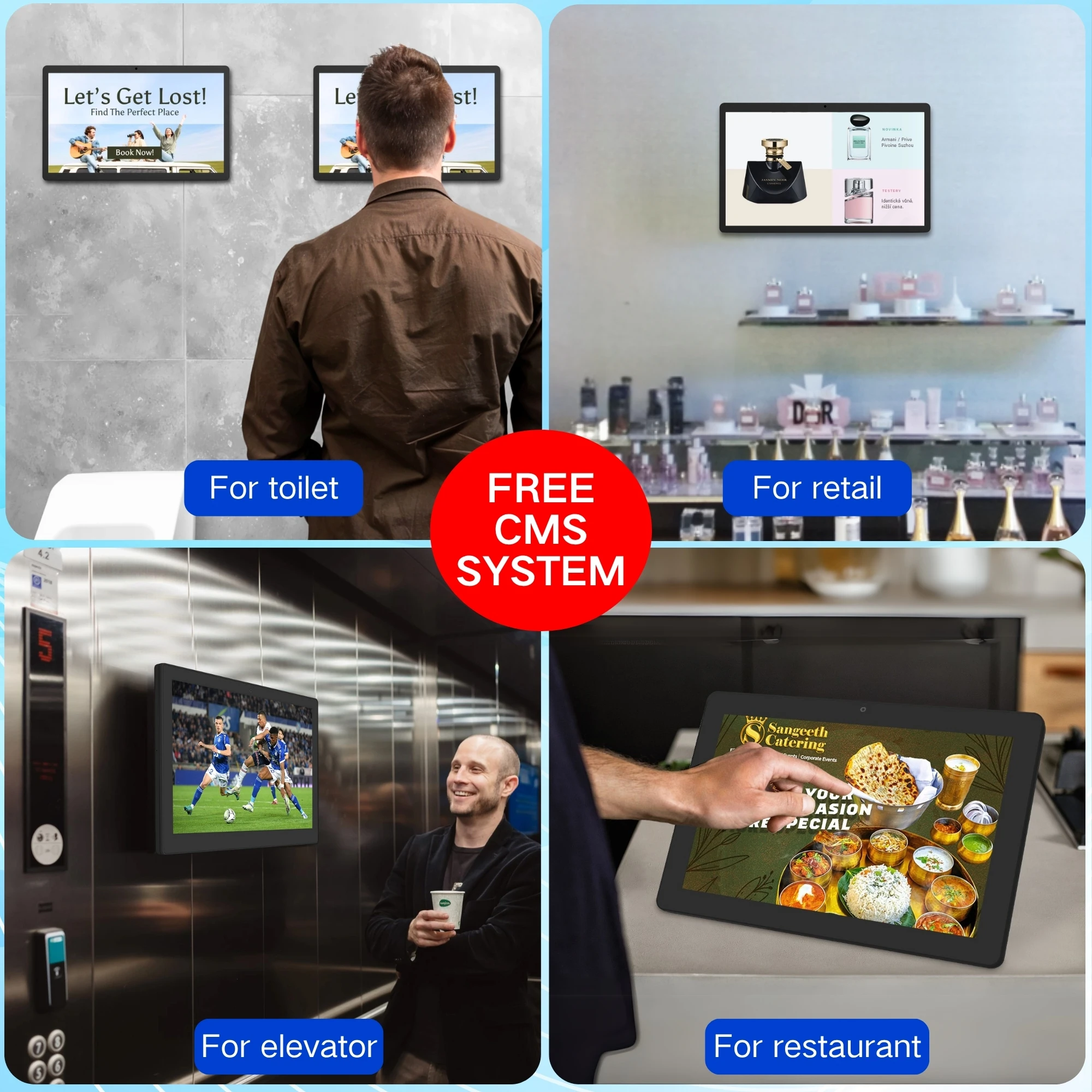 Display de sinalização comercial publicidade montagem na parede software CMS tablet LCD 15,6 polegadas Android 14 tablet publicidade comercial