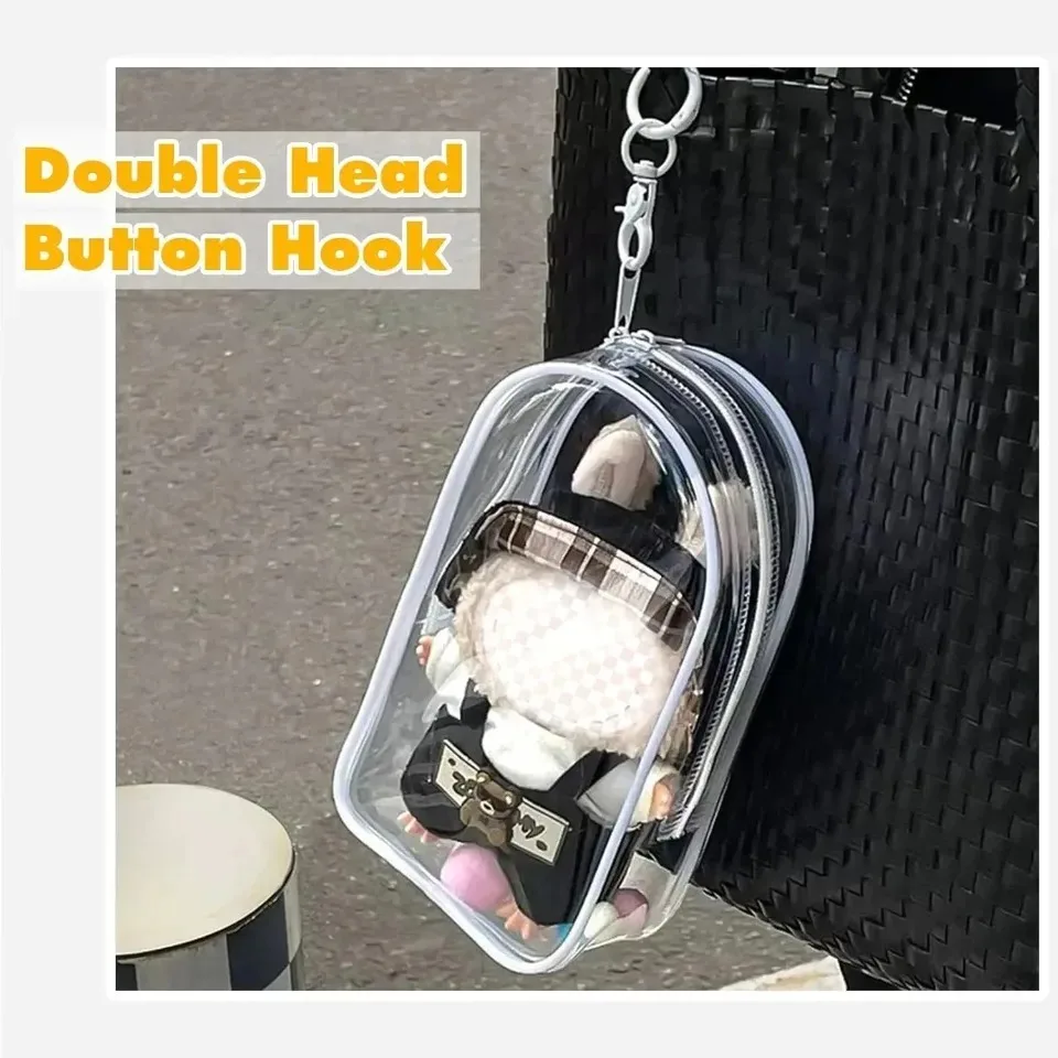 Estojo Protetor Colorido e Transparente para Boneca Labubu de Pelúcia 17cm, Caixa Organizadora com Chaveiro, Bolsa de Exibição para Acessórios de Boneca