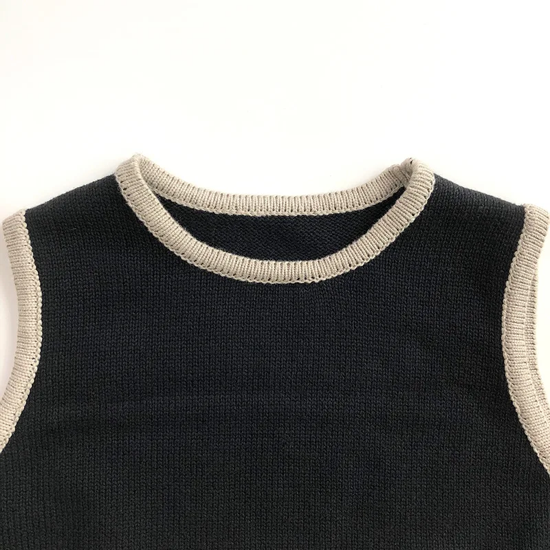 Korean Splicing Striped Spring and Autumn Children's Sweater Vest New Style Trendy Treasure Versatile Waistcoat