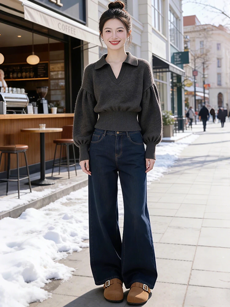 

Sli V-Ne Knitted Sweater Women's Autumn Winter Loose Fit Comfortable Slimming Top Ele Casual Commute Sle Long Sve