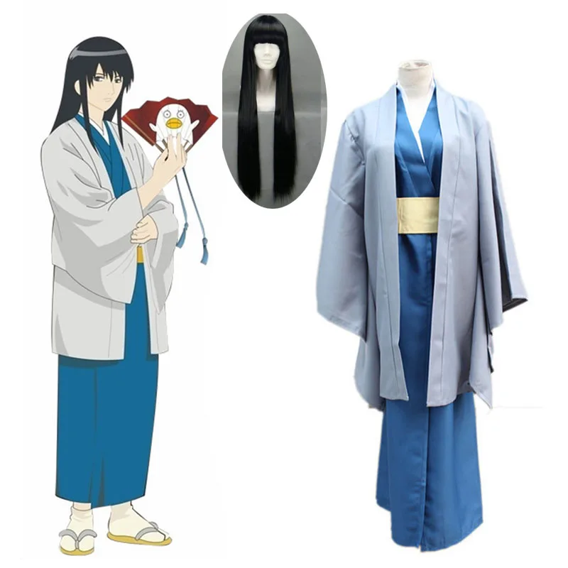 Anime GINTAMA Katsura Kotarou cosplay costume Mens Japanese kendo kimono suit wigs halloween cosplay party outfit uniform