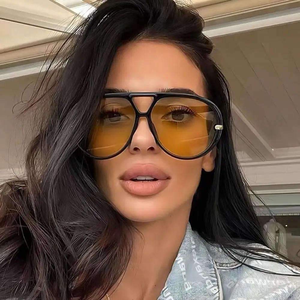 Trendy Oversized Women Round Sunglasses Anti-UV Luxury Designer Retro Men Sun Glasses Double Bridge INS Shades Eyeglasses