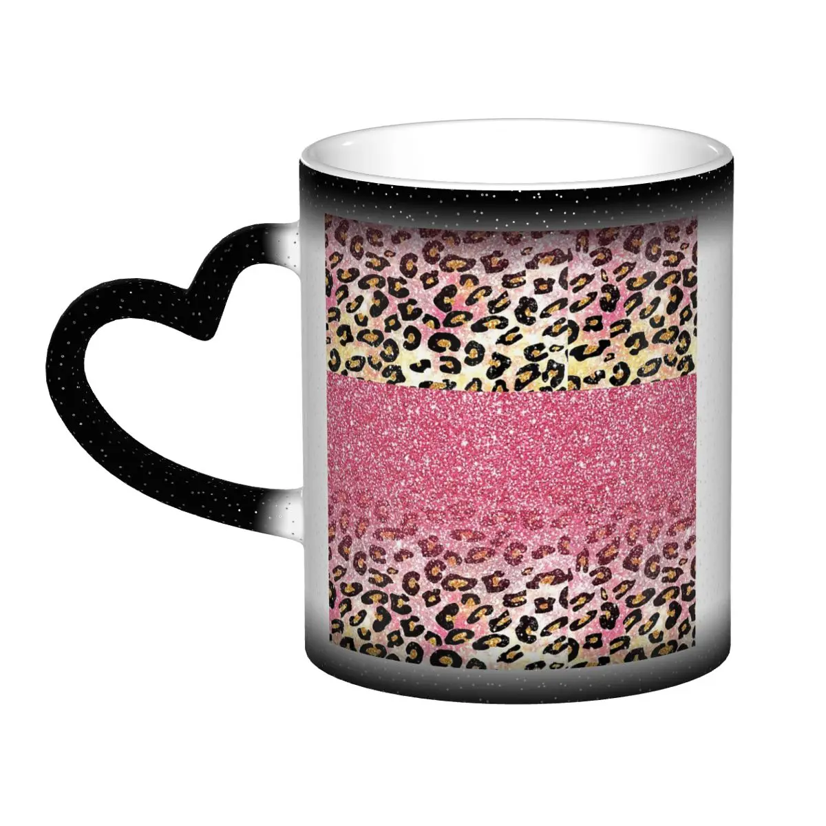 Bubble Gum Pink Faux Glitter Leopard Animal Print Mug Funny Ceramic Coffee Cups Tea Mugs Milk Cup Drinkware Gift for Woman Man