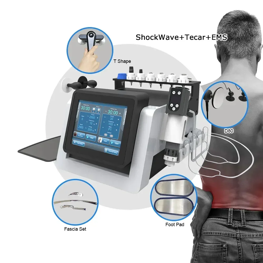 Máquina de Fisioterapia, 3 em 1, 448kHz, CET, RET, Tecar, EMShock, Fisioterapia, Equipamento Eletromagnético para Alívio da Dor