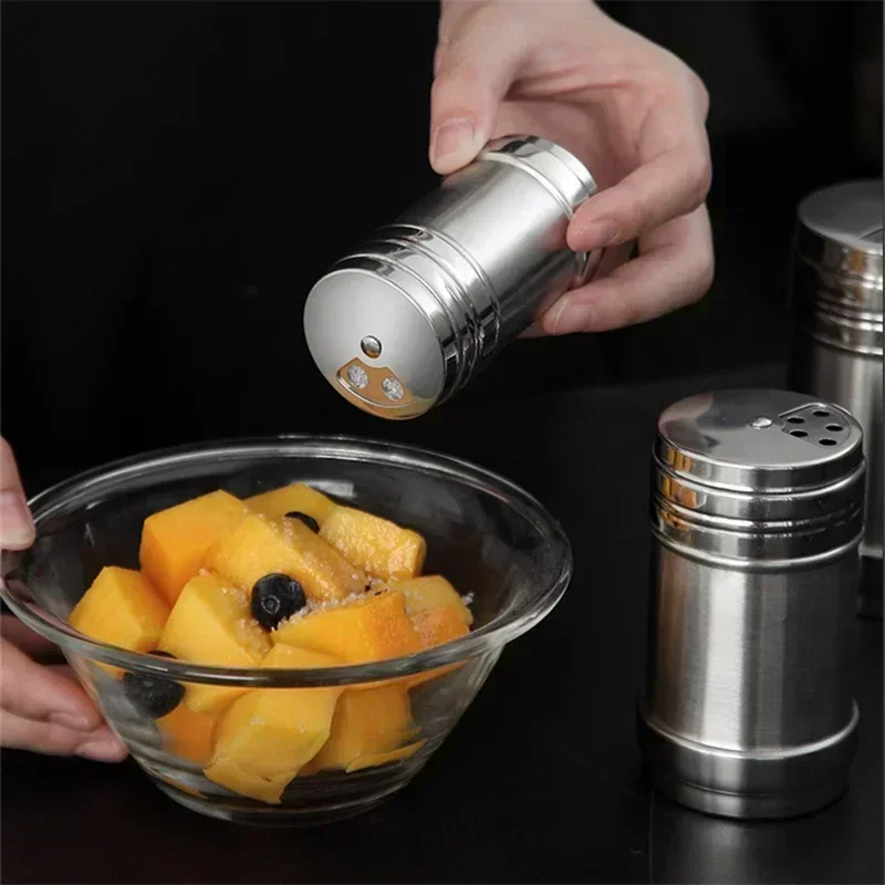 

Stainless Steel Salt Spice Sugar Pepper Flavour Bottles Shaker, Airtight, Rotatable Seasoning Shaker, Kitchen Gadget