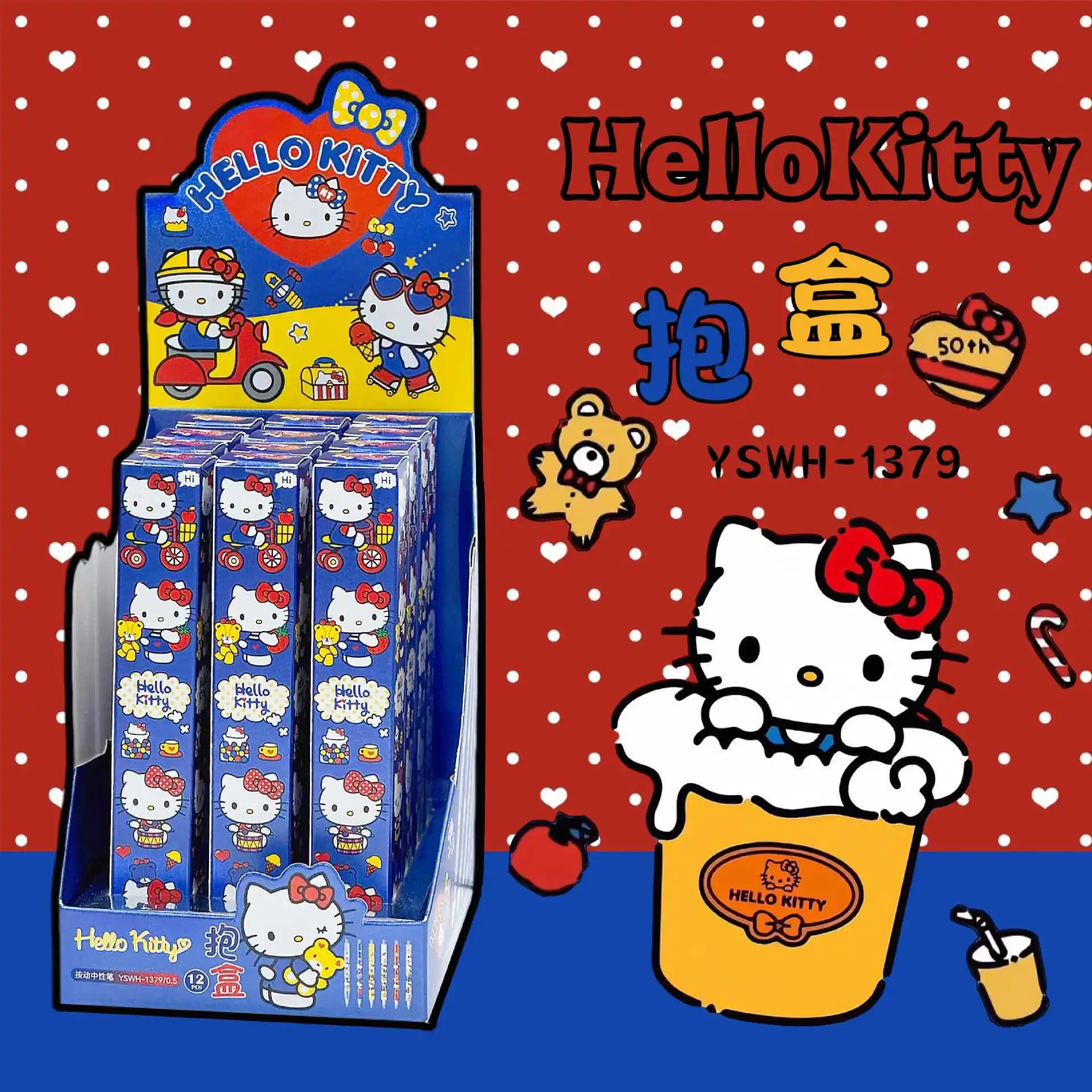 

12pcs Kawaii Sanrio Kitty Press Gel Pen Cute 0.5mm Black Ink Neutral Pens Office School Supplies