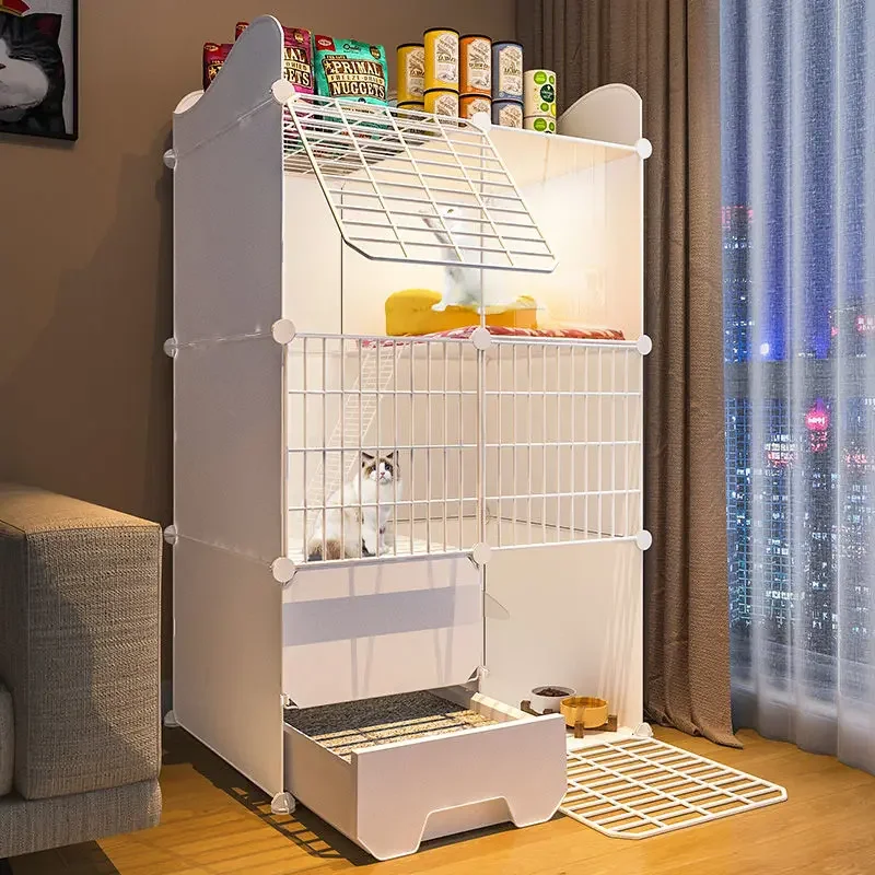 cage drawer cat litter basin household indoor cat cage with toilet integrated  cage large three-story villa