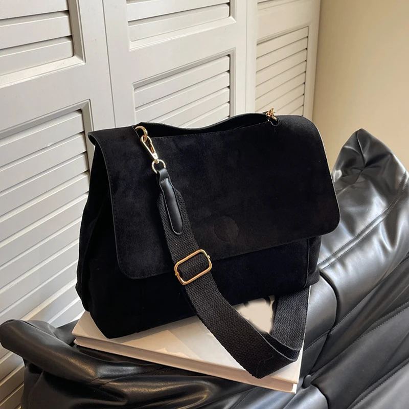 PU Leather Flap Shoulder Bags For Women Vintage Wide Strap Crossbody Bag Large Capacity Women Designer Handbags Tote Bag