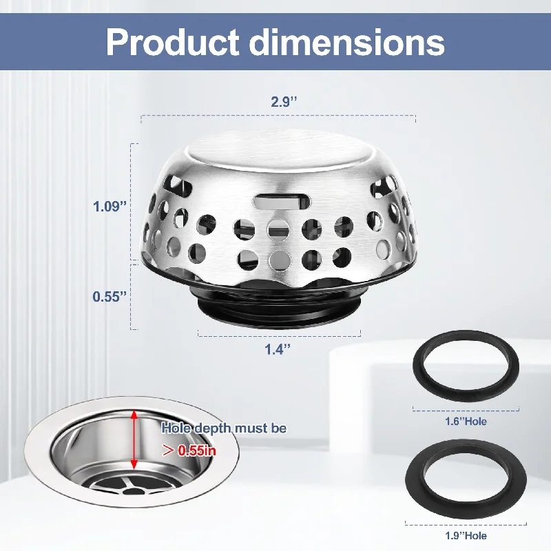 Bathtub Filter Sink 2 in 1 Leak-proof Pop Up Stainless steel Sink Strainer Drain Basket Stopping Bathroom Blockage Bouncing Core
