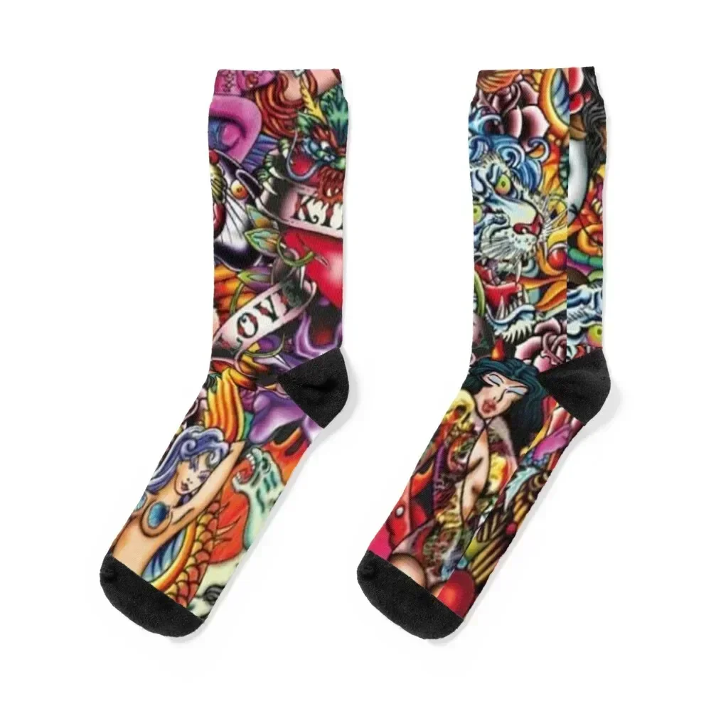Tattoo art collage Socks cool sheer Novelties new in's Socks Men's Women's